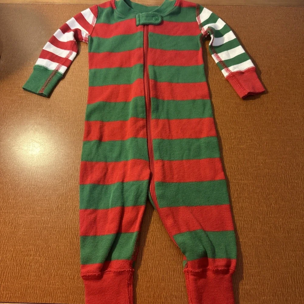 Hanna Andersson Christmas striped 3-6 Mos Long John Zip Up Pajamas‎ Unisex